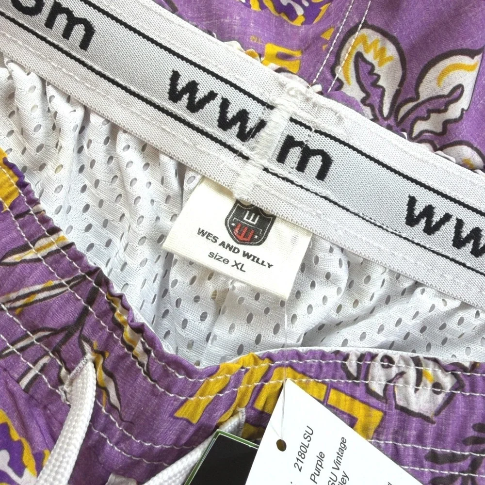 Wes and Willy Swim Trunks Mens XL Purple LSU Tigers Vintage Volley NWT